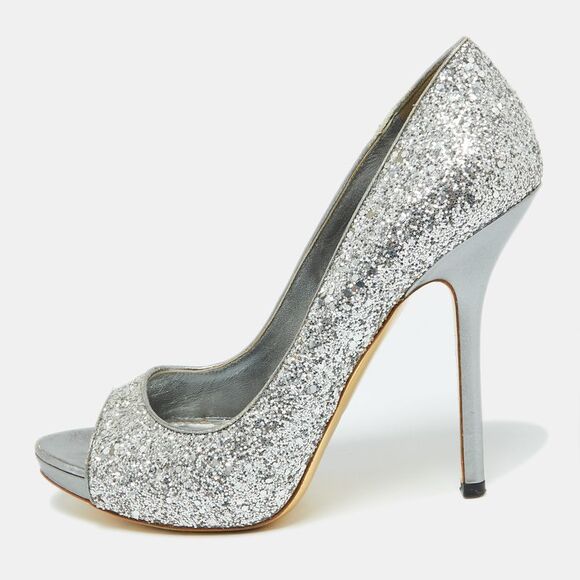 Miu Miu Silver Glitter And Leather Peep Toe Platform Pumps Size 41,New Products : American Fashion Style Bags On Sale